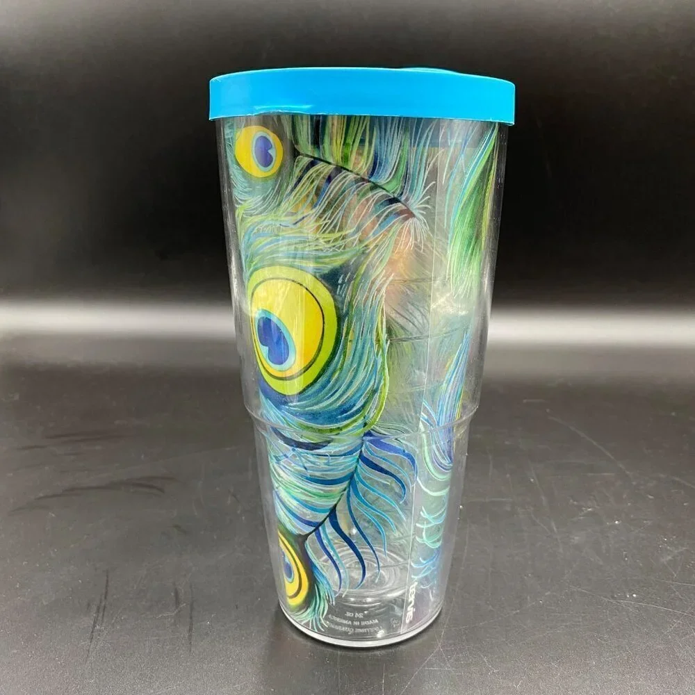 24oz Tervis Blue/Yellow Peacock Feather Tumbler